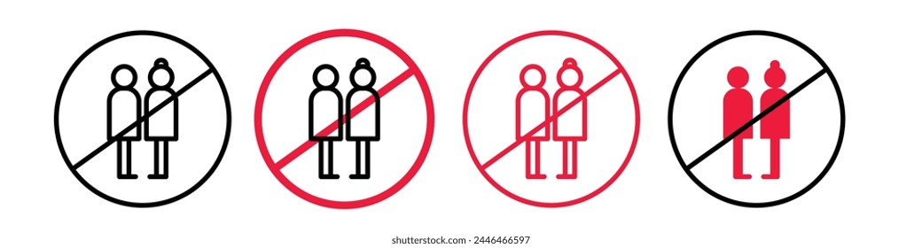 Public Place Social Distance Icon Prohibiting Hugs and Kisses for Couples