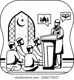 Public preaching on formal occasion vector Icon design, Ramazan and Eid al-Fitr Symbol, Islamic and Muslims fasting Sign, Arabic holidays celebration stock illustration, Khutbah or hutbe concept