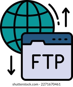 Ilustración pública y privada del concepto FTP, protocolo de transferencia de archivos Diseño de iconos vectores, computación en nube y servicios de alojamiento web Símbolo, Compartir archivos a través del signo de Internet,