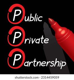 asociación pública privada, marcador rojo, ilustración vectorial 