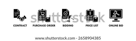 Public Procurement banner web icon illustration concept with icon of contract, purchase order, bidding, price list, and online bid