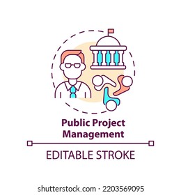 Public project management concept icon. Social relations building strategy abstract idea thin line illustration. Isolated outline drawing. Editable stroke. Arial, Myriad Pro-Bold fonts used