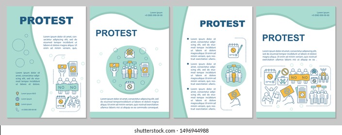 Public protest brochure template layout. Civil disobedience flyer, booklet, leaflet print design with linear illustrations. Vector page layouts for magazines, annual reports, advertising posters