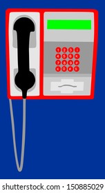 Vector rojo público del teléfono, aislado sobre fondo azul