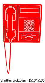 Public red telephone vector, isolated over white background. 