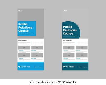 plantilla de diseño de banners del curso de relaciones públicas. diseño del folleto de la plantilla del curso. portada, afiche, listo para imprimir