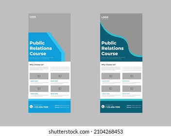 public relation course roll up banner design template. course template banner leaflet design. cover, poster, print-ready