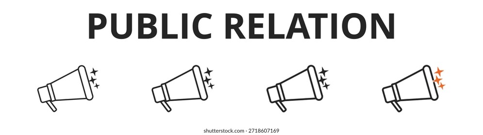 Public Relation Web-Banner-Symbol-Set Umriss Multistyle-Vektorgrafiken Konzept