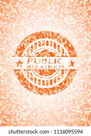 Public Relations abstract emblem, orange mosaic background