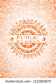 Public Relations abstract emblem, orange mosaic background