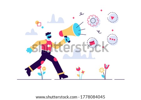 Public relations and affairs, communication, pr agency and jobs concept. Vector isolated concept illustration. Small heads and huge legs people. Hero image for website.