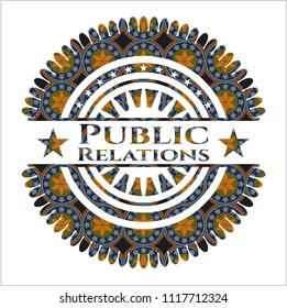 Public Relations arabic style emblem. Arabesque decoration.