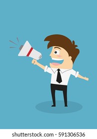 public relations - businessman talking through a bullhorn
