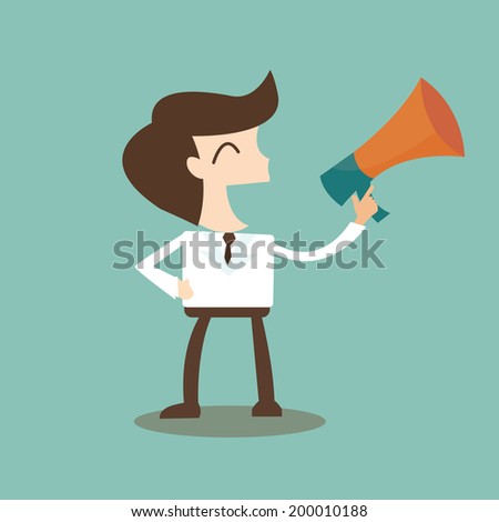 public relations - businessman talking through a bullhorn 
