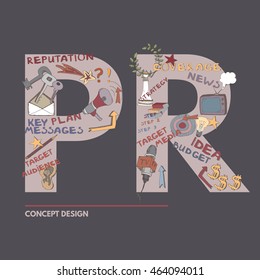 Public Relations color design concept. Includes hand drawn elements. Can be used icon or illustration for cover, presentation or proposal.