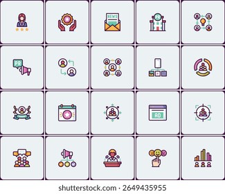 Public Relations and Communications Flat Icon Set for Marketing Designs