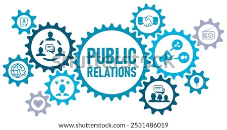 Public relations concept banner website web icons vector illustration with an icons of communication, internet, journal, events, radio, social media, customer on white background editable icons,