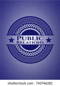 Public Relations emblem with denim texture