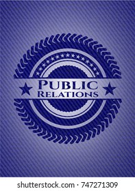 Public Relations emblem with denim texture