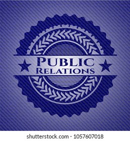 Public Relations emblem with jean background