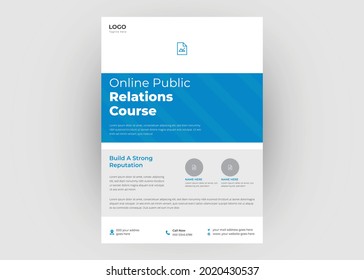 Plantilla de volante de relaciones públicas. Diseño de afiches para la campaña de relaciones públicas. Plantilla de folleto para la promoción de las relaciones públicas.