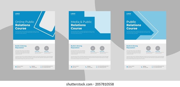 Plantilla de volante de relaciones públicas. Diseño de afiches de la campaña de relaciones públicas.
Plantilla de folleto para la promoción de campañas de relaciones públicas.