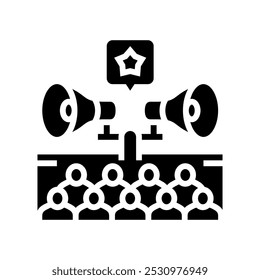 Öffentlichkeitsarbeit Glyphe Ikone Vektor. PR-Zeichen. einzelne Symbolgrafik