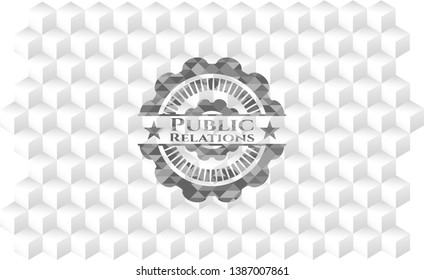 Public Relations grey emblem with cube white background