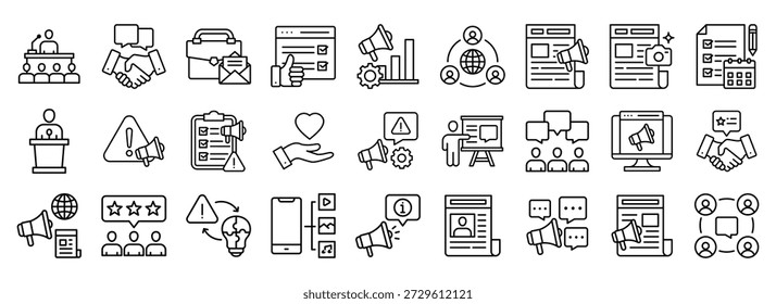 Coleção de ícones de Relações Públicas. Contendo negócios de design, relações públicas, gerenciamento, corporativos