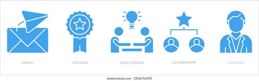 Public relations icon collection set. Containing design discussion,award,email,leadership,employee