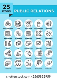 Public Relations icon collection set. Containing design business, public relations, management, corporate	