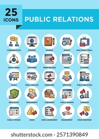 Public Relations icon collection set. Containing design business, public relations, management, corporate	