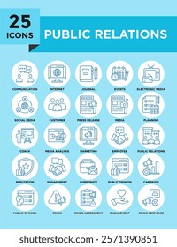 Public Relations icon collection set. Containing design business, public relations, management, corporate	