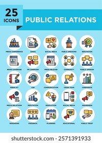 Public Relations icon collection set. Containing design business, public relations, management, corporate	