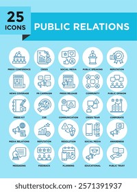 Public Relations icon collection set. Containing design business, public relations, management, corporate	