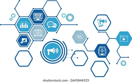 conceito de ícone de relações públicas: relações de relações públicas ou mídia ou símbolos de marketing e publicidade. EPS 10