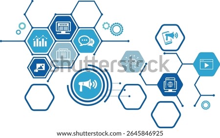 public relations icon concept: PR or media relations or marketing and publicity symbols. EPS 10