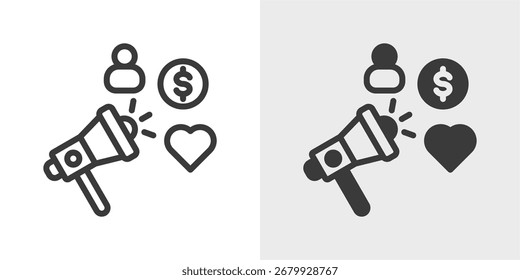Öffentlichkeitsarbeit, Symbol in Umrissen und Vektorgrafik mit gemischtem Stil