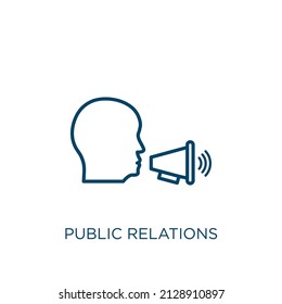icono de relaciones públicas. Icono de esquema de relaciones públicas lineales delgadas aislado en fondo blanco. Signo de relaciones públicas de vector de línea, símbolo para web y móvil