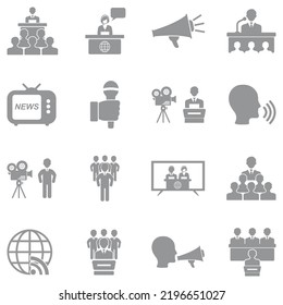 Iconos de relaciones públicas. Diseño plano gris. Ilustración vectorial.