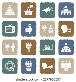 Public Relations Icons. Grunge Color Flat Design. Vector Illustration.
