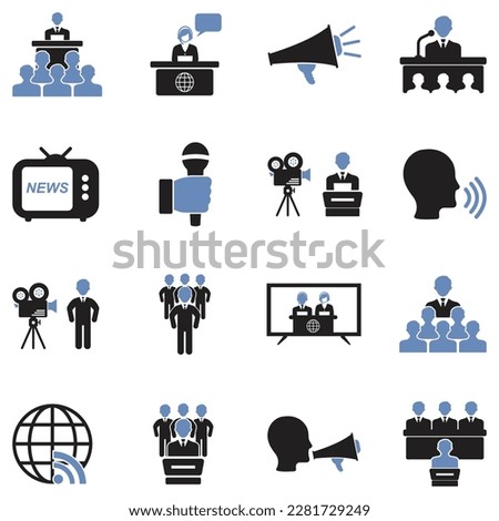 Public Relations Icons. Two Tone Flat Design. Vector Illustration.