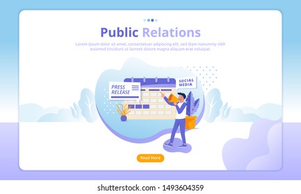 Public relations illustrations for press release info, illustrations for business landing page templates