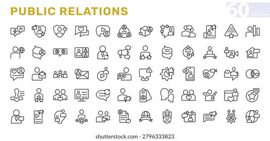 Public Relations line icon set. Communication, megaphones, relations, client, feedback, reputation, press line icon set. Ui thin line icon pack.