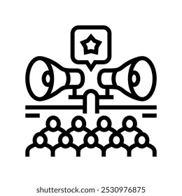 Symbolvektor der PR-Zeile. PR-Zeichen. isoliertes Kontursymbol, schwarze Illustration