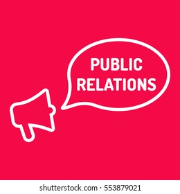 Public relations. Megaphone with speech bubble icon. Flat vector illustration on red background.