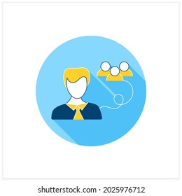 Public relations officer flat icon. Head of communications, public relations, public affairs. Communication with community. Freelance professions concept. Vector illustration