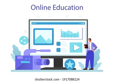 Public relations online service or platform. Idea of brand advertising, relationships with customer. Brand reputation. Online education. Flat vector illustration