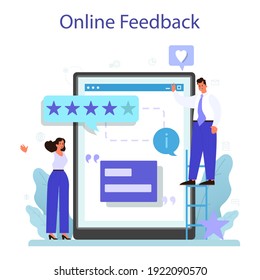 Public relations online service or platform. Idea of brand advertising, relationships with customer. Brand reputation. Customer feedback. Flat vector illustration