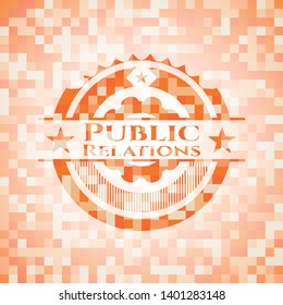 Public Relations orange mosaic emblem with background